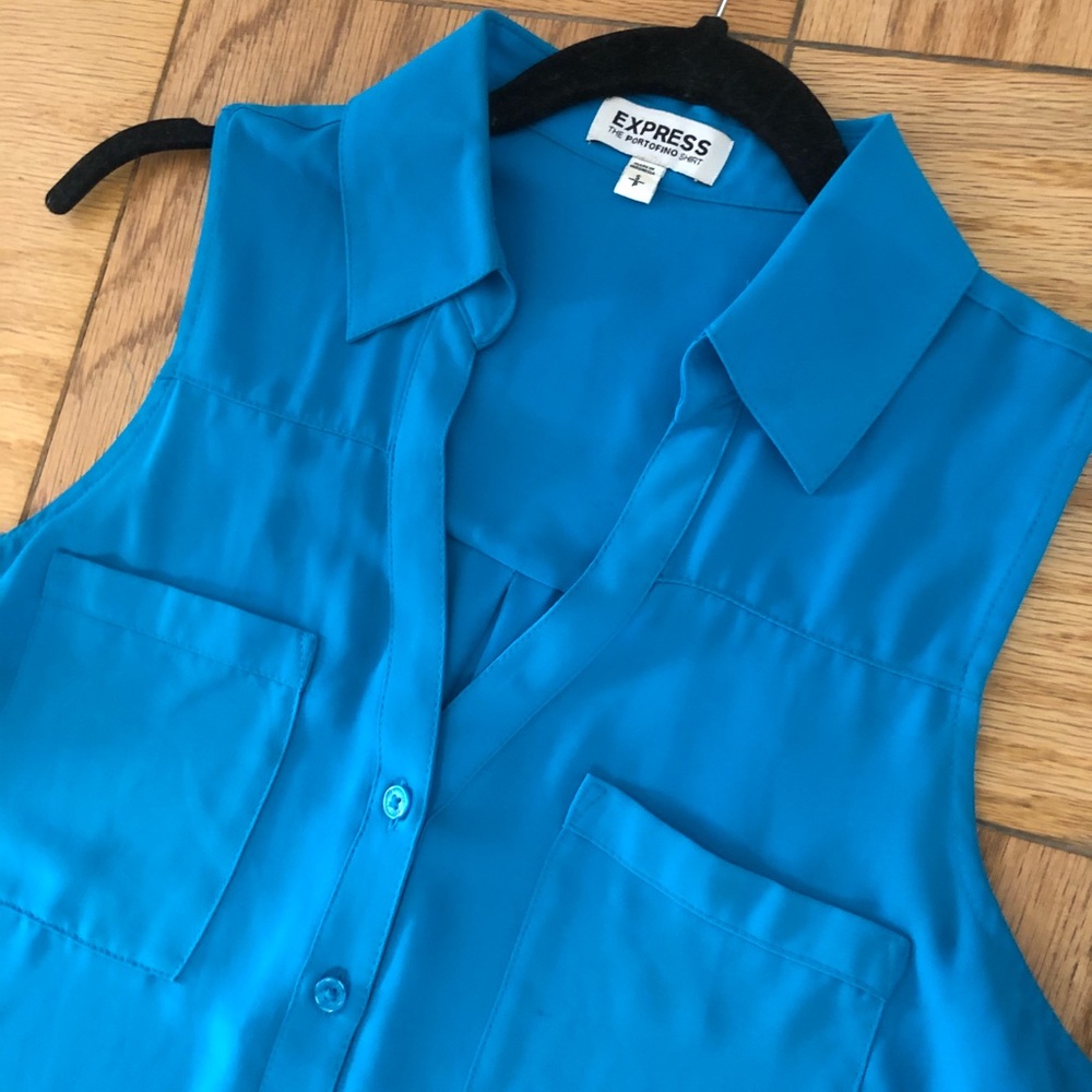 Express, “Portofino” turquoise button down blouse